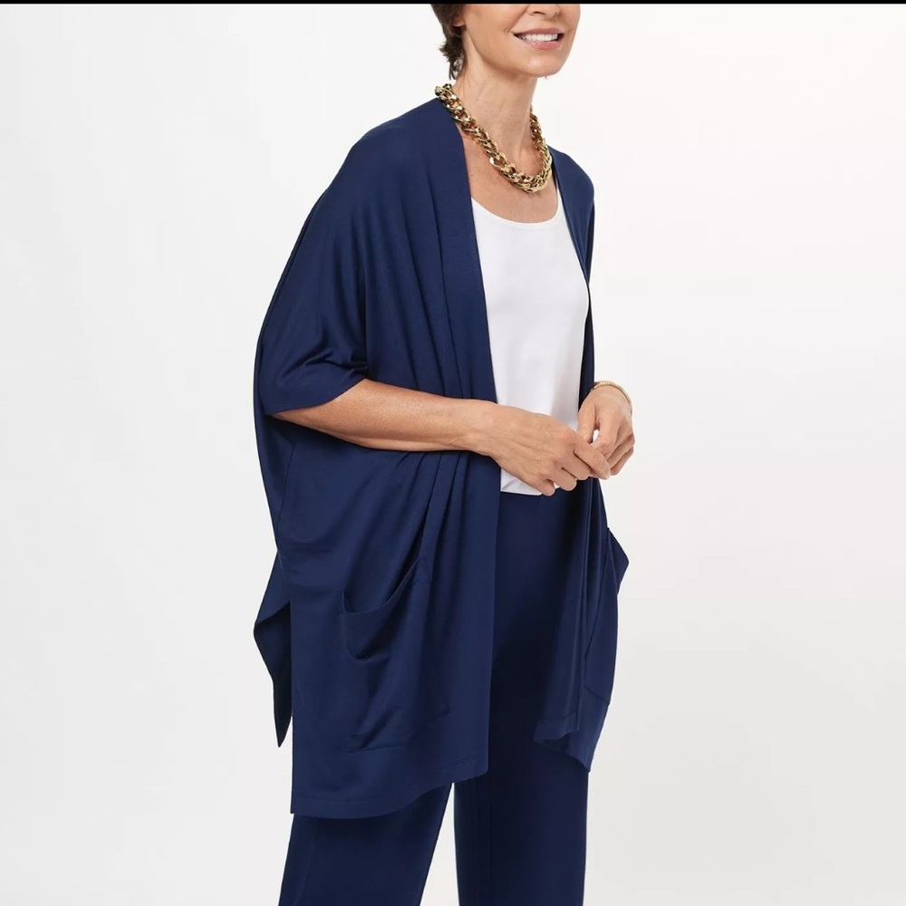 SUSAN GRAVER weekend jersey knit relaxed oversized Elegant Navy cardigan